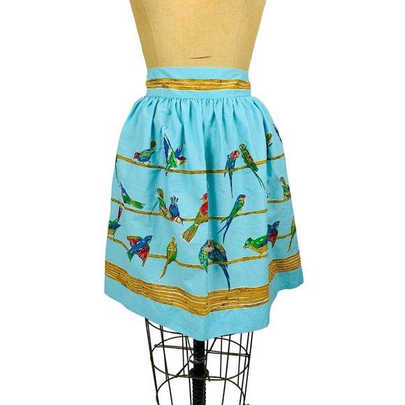 Vintage 50s Half Apron Birds on Branches John Wolf Textiles Novelty Print - Picture 1 of 9